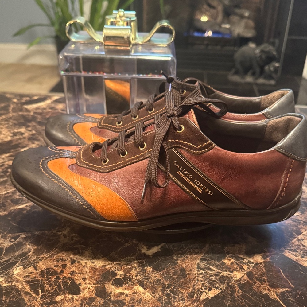 Galizio Torresi Men's Brown/Orange Leather Sneakers - Size 10US/43EU - Picture 6 of 12